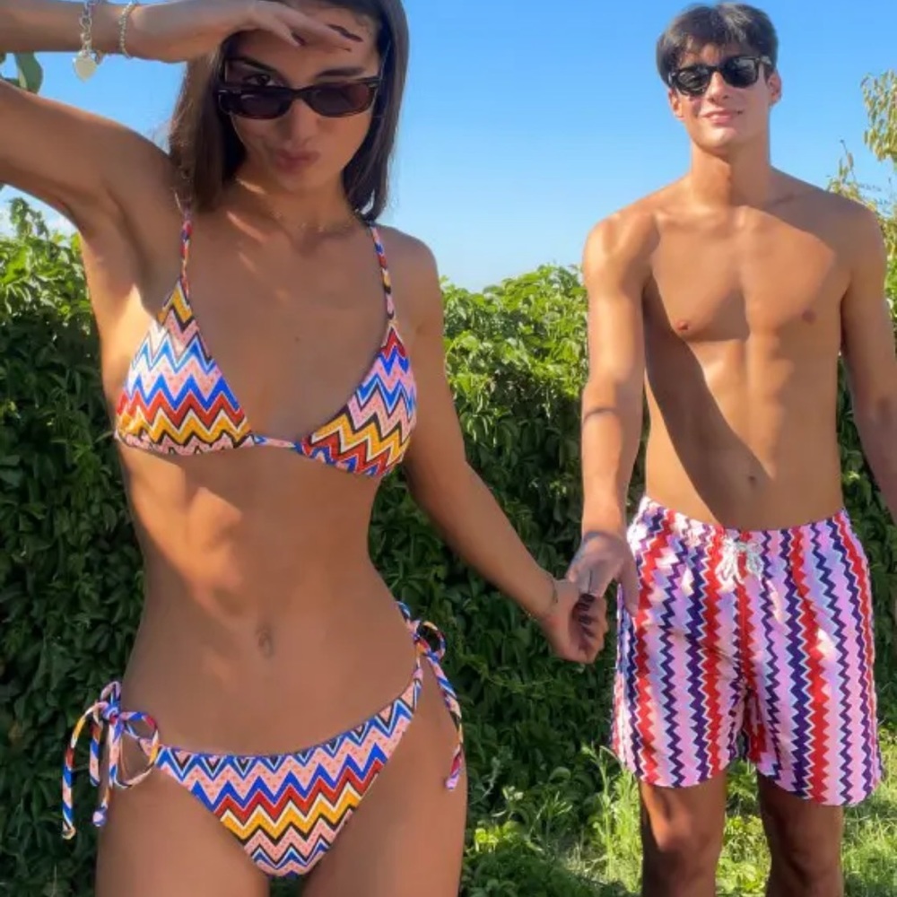 Matching Couple Swimwear- Colorful Zig Zag Beach